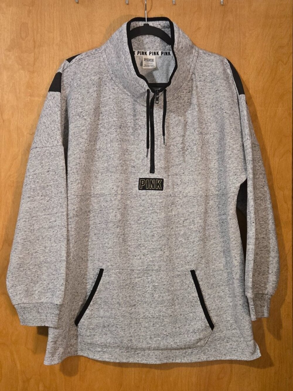 PINK Victoria's Secret Gray Speckled Fleece 1/4 Zip Pullover LOGO Size Large